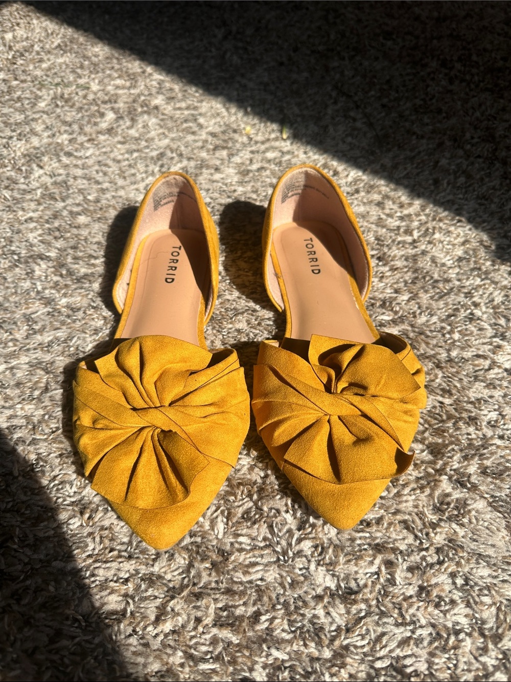 Torrid Mustard Pointed D'Orsay Flats with Knotted Rosette